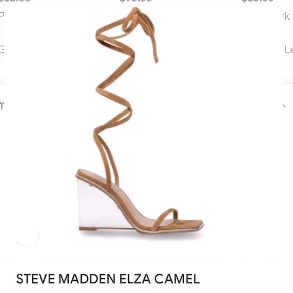 New! Steve Madden Elza camel suede wedges.